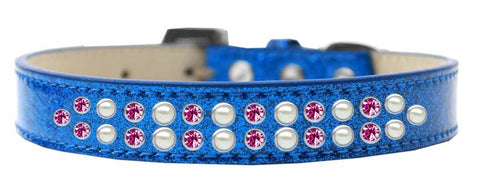 Two Row Pearl and Pink Crystal Size 12 Blue Ice Cream Dog Collar