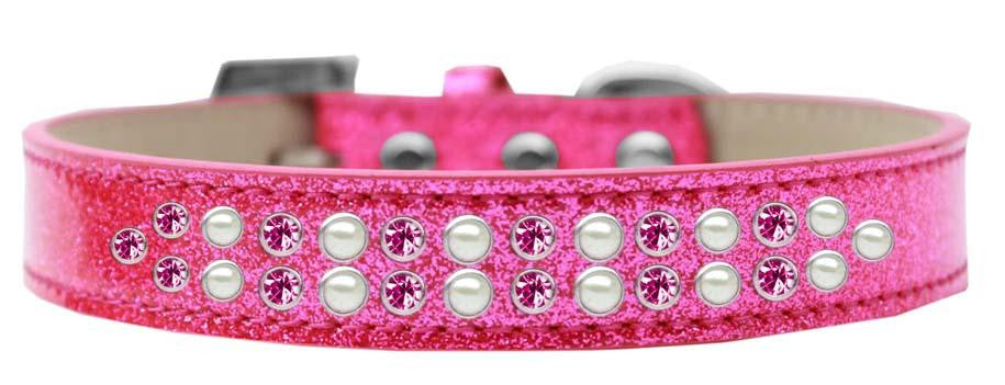 Two Row Pearl and Pink Crystal Size 12 Pink Ice Cream Dog Collar