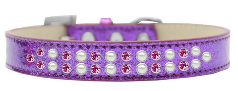 Two Row Pearl and Pink Crystal Size 12 Purple Ice Cream Dog Collar