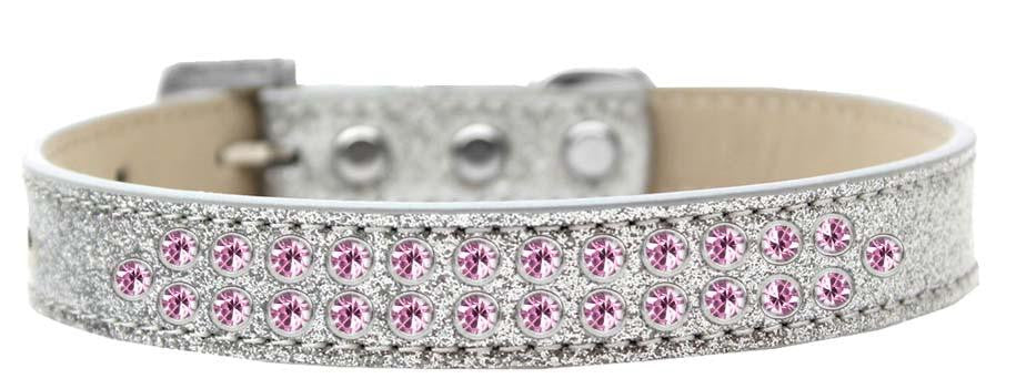 Two Row Light Pink Crystal Size 12 Silver Ice Cream Dog Collar