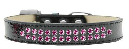 Two Row Bright Pink Crystal Size 14 Black Ice Cream Dog Collar