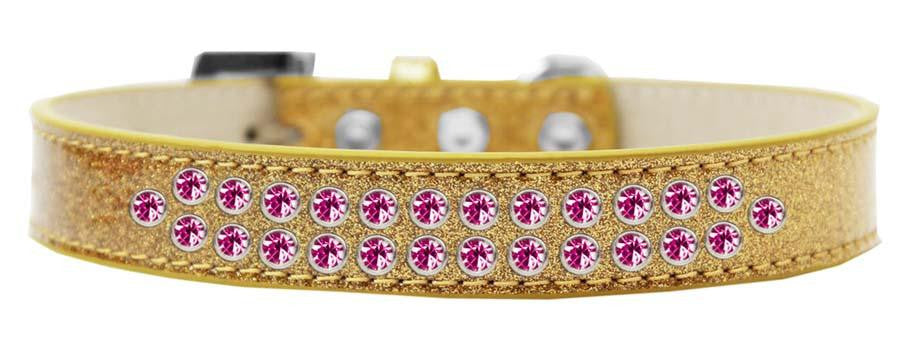 Two Row Bright Pink Crystal Size 12 Gold Ice Cream Dog Collar