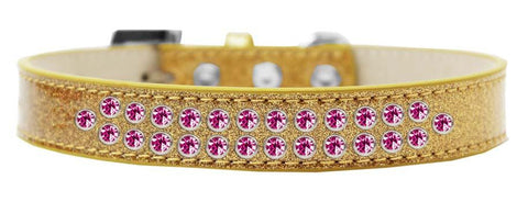 Two Row Bright Pink Crystal Size 14 Gold Ice Cream Dog Collar