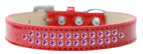 Two Row Bright Pink Crystal Size 12 Red Ice Cream Dog Collar