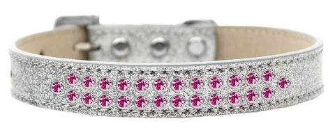 Two Row Bright Pink Crystal Size 18 Silver Ice Cream Dog Collar