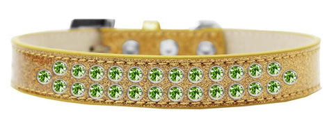 Two Row Lime Green Crystal Size 14 Gold Ice Cream Dog Collar