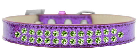 Two Row Lime Green Crystal Size 14 Purple Ice Cream Dog Collar