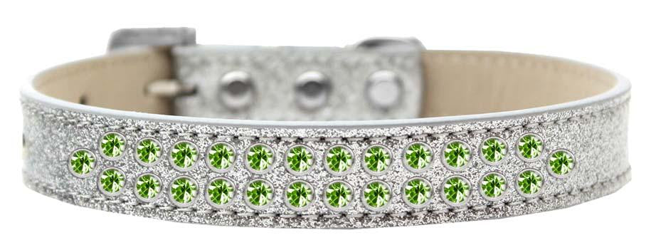 Two Row Lime Green Crystal Size 12 Silver Ice Cream Dog Collar