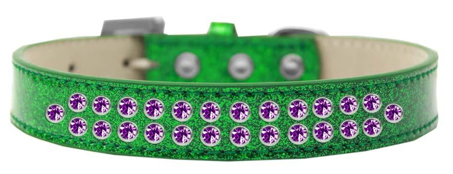 Two Row Purple Crystal Size 18 Emerald Green Ice Cream Dog Collar