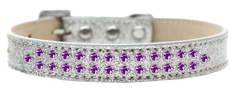 Two Row Purple Crystal Size 12 Silver Ice Cream Dog Collar