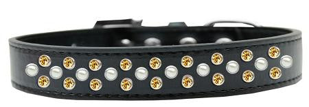 Sprinkles Dog Collar Pearl and Yellow Crystals Size 20 Black