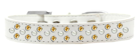 Sprinkles Dog Collar Pearl and Yellow Crystals Size 20 White