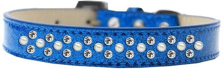 Sprinkles Ice Cream Dog Collar Pearl and Clear Crystals Size 12 Blue