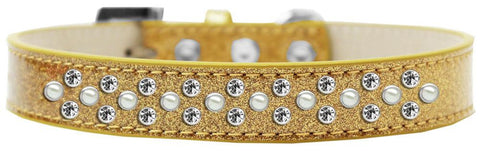 Sprinkles Ice Cream Dog Collar Pearl and Clear Crystals Size 14 Gold