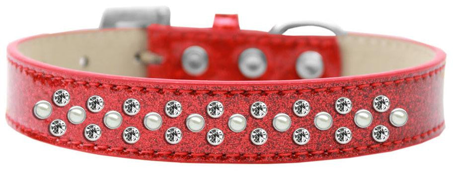 Sprinkles Ice Cream Dog Collar Pearl and Clear Crystals Size 16 Red