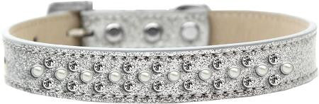 Sprinkles Ice Cream Dog Collar Pearl and Clear Crystals Size 16 Silver