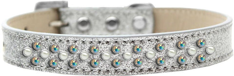 Sprinkles Ice Cream Dog Collar Pearl and AB Crystals Size 12 Silver