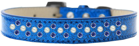 Sprinkles Ice Cream Dog Collar Pearl and Blue Crystals Size 16 Blue