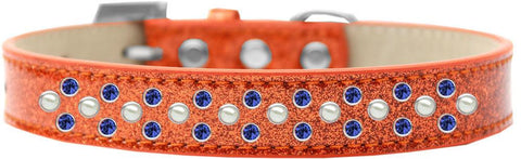 Sprinkles Ice Cream Dog Collar Pearl and Blue Crystals Size 14 Orange