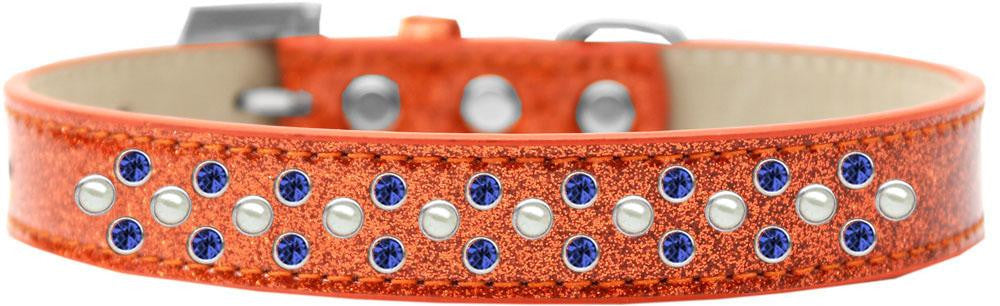 Sprinkles Ice Cream Dog Collar Pearl and Blue Crystals Size 20 Orange