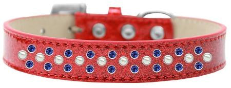 Sprinkles Ice Cream Dog Collar Pearl and Blue Crystals Size 12 Red