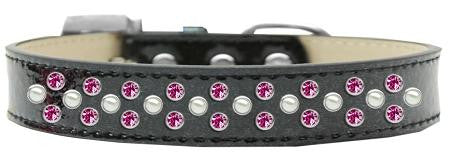 Sprinkles Ice Cream Dog Collar Pearl and Bright Pink Crystals Size 12 Black