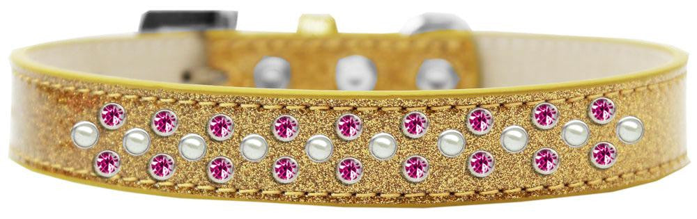 Sprinkles Ice Cream Dog Collar Pearl and Bright Pink Crystals Size 12 Gold