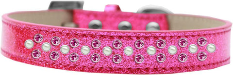 Sprinkles Ice Cream Dog Collar Pearl and Bright Pink Crystals Size 12 Pink