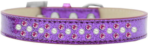 Sprinkles Ice Cream Dog Collar Pearl and Bright Pink Crystals Size 14 Purple