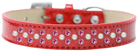 Sprinkles Ice Cream Dog Collar Pearl and Bright Pink Crystals Size 16 Red