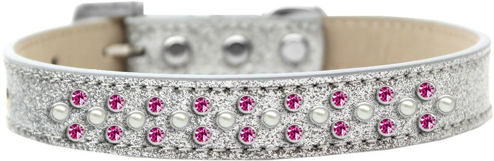 Sprinkles Ice Cream Dog Collar Pearl and Bright Pink Crystals Size 18 Silver