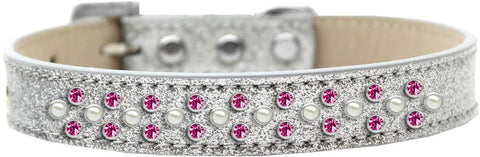 Sprinkles Ice Cream Dog Collar Pearl and Bright Pink Crystals Size 20 Silver