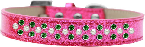 Sprinkles Ice Cream Dog Collar Pearl and Emerald Green Crystals Size 12 Pink