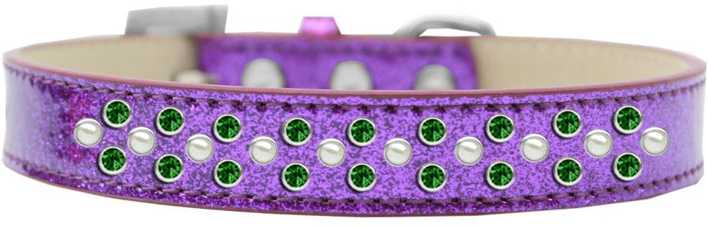 Sprinkles Ice Cream Dog Collar Pearl and Emerald Green Crystals Size 12 Purple