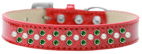 Sprinkles Ice Cream Dog Collar Pearl and Emerald Green Crystals Size 12 Red