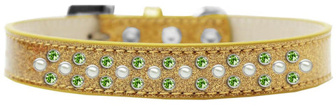 Sprinkles Ice Cream Dog Collar Pearl and Lime Green Crystals Size 14 Gold