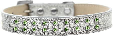 Sprinkles Ice Cream Dog Collar Pearl and Lime Green Crystals Size 12 Silver