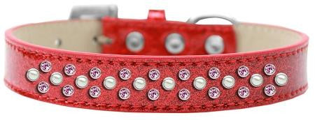 Sprinkles Ice Cream Dog Collar Pearl and Light Pink Crystals Size 14 Red