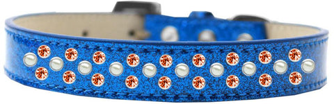 Sprinkles Ice Cream Dog Collar Pearl and Orange Crystals Size 14 Blue