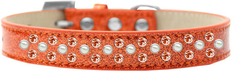 Sprinkles Ice Cream Dog Collar Pearl and Orange Crystals Size 14 Orange