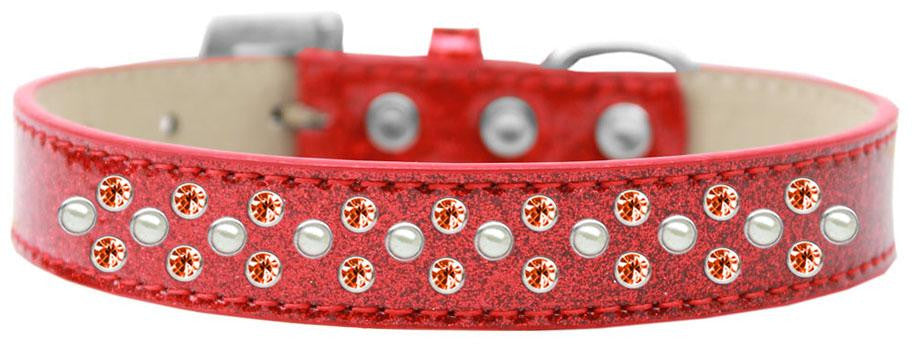 Sprinkles Ice Cream Dog Collar Pearl and Orange Crystals Size 16 Red