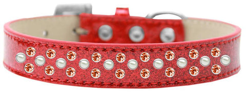 Sprinkles Ice Cream Dog Collar Pearl and Orange Crystals Size 18 Red