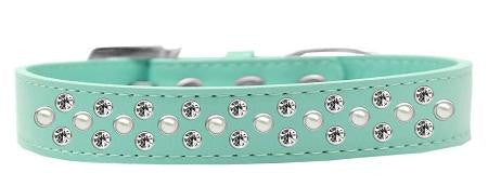 Sprinkles Dog Collar Pearl and Clear Crystals Size 16 Aqua