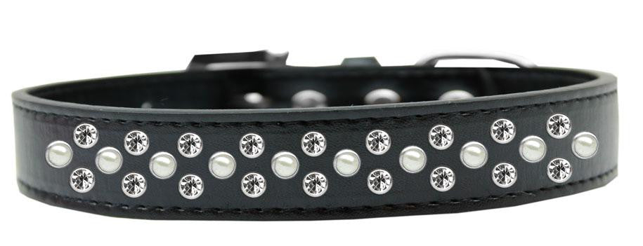 Sprinkles Dog Collar Pearl and Clear Crystals Size 14 Black