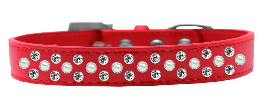 Sprinkles Dog Collar Pearl and Clear Crystals Size 14 Red