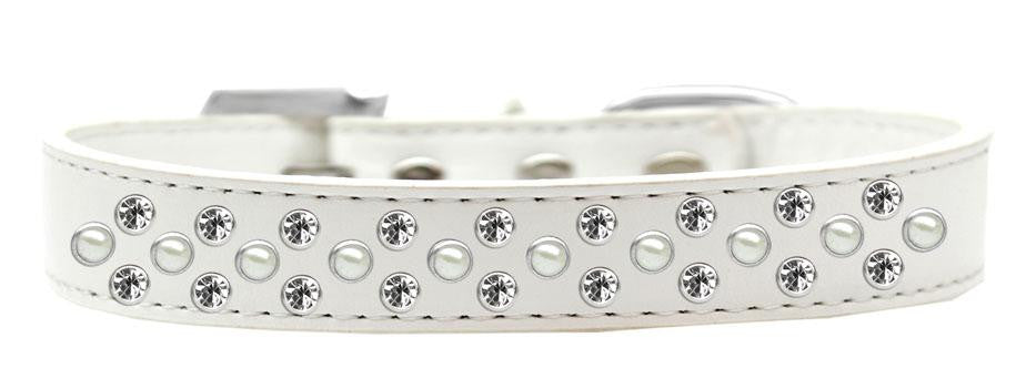 Sprinkles Dog Collar Pearl and Clear Crystals Size 14 White