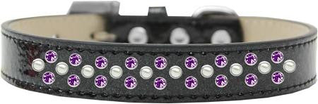 Sprinkles Ice Cream Dog Collar Pearl and Purple Crystals Size 12 Black