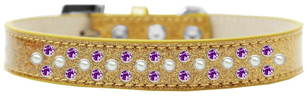 Sprinkles Ice Cream Dog Collar Pearl and Purple Crystals Size 12 Gold