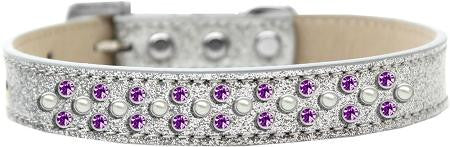 Sprinkles Ice Cream Dog Collar Pearl and Purple Crystals Size 12 Silver