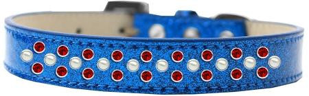 Sprinkles Ice Cream Dog Collar Pearl and Red Crystals Size 14 Blue